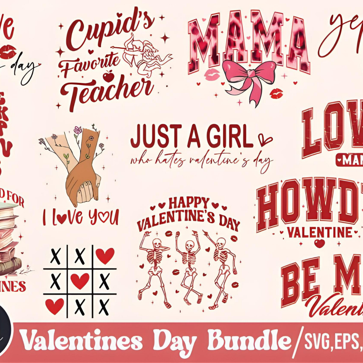 Valentine’s Day SVG Bundle for Cricut, 21 Digital Files, PNG DXF EPS Designs for Crafts, T-Shirts, Mugs & Decorations