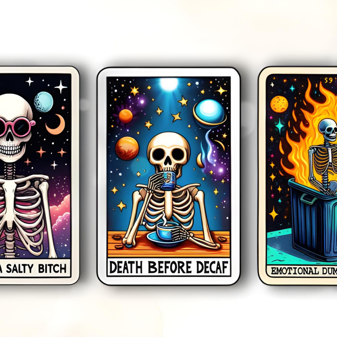 Sarcastic Skeleton Tarot Card Clipart - 24 PNG Files, High-Quality 300 DPI, Perfect for Printing on Shirts, Stickers, Cups & More