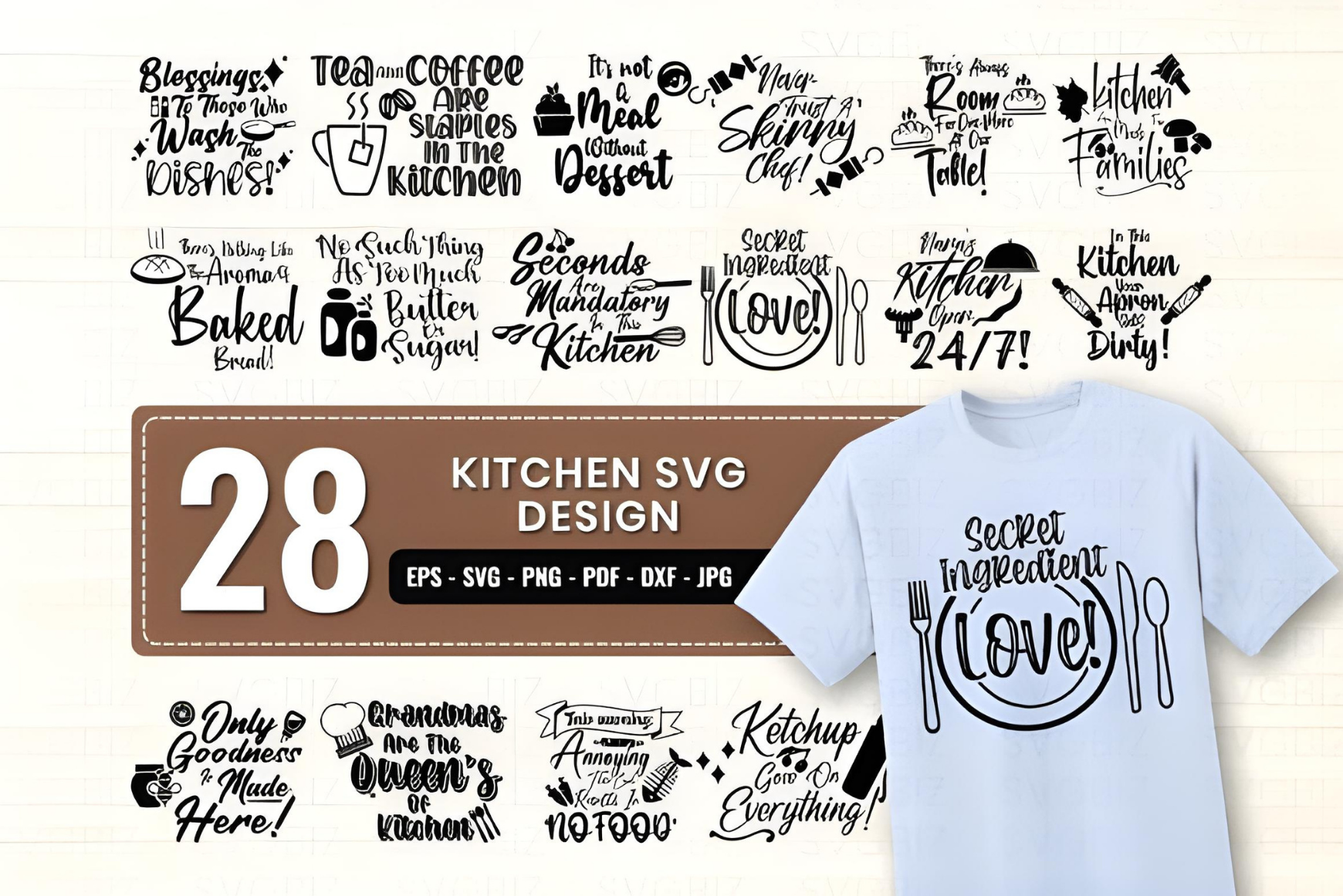 Kitchen SVG Bundle | 28 Funny & Inspirational Cooking Quote SVGs for Cricut and Silhouette | DIY Kitchen Decor & Craft Projects