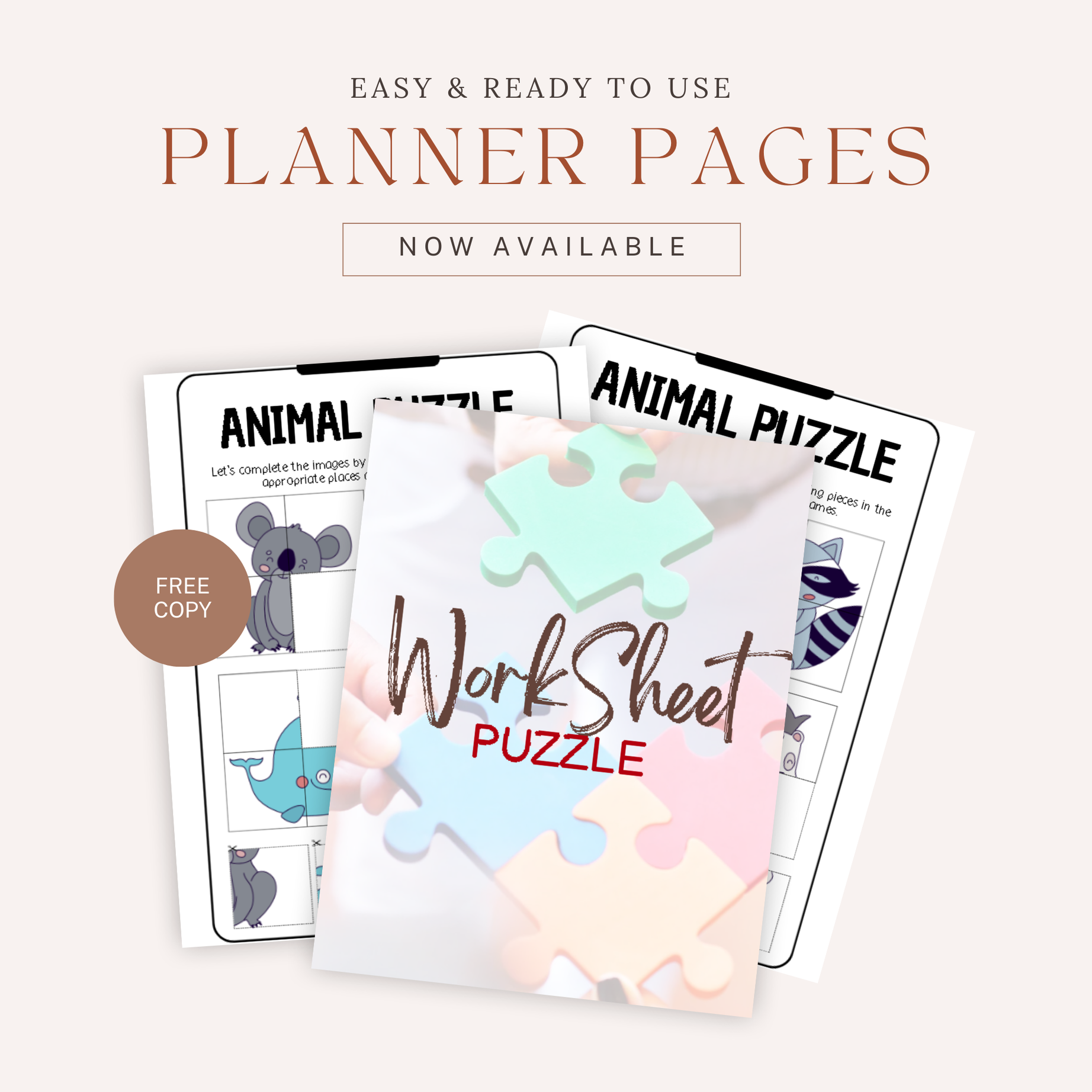 Animal Puzzle Worksheets for Kids, Fun Printable Puzzle Activities for Preschool & Kindergarten, Educational Animal Matching PDF